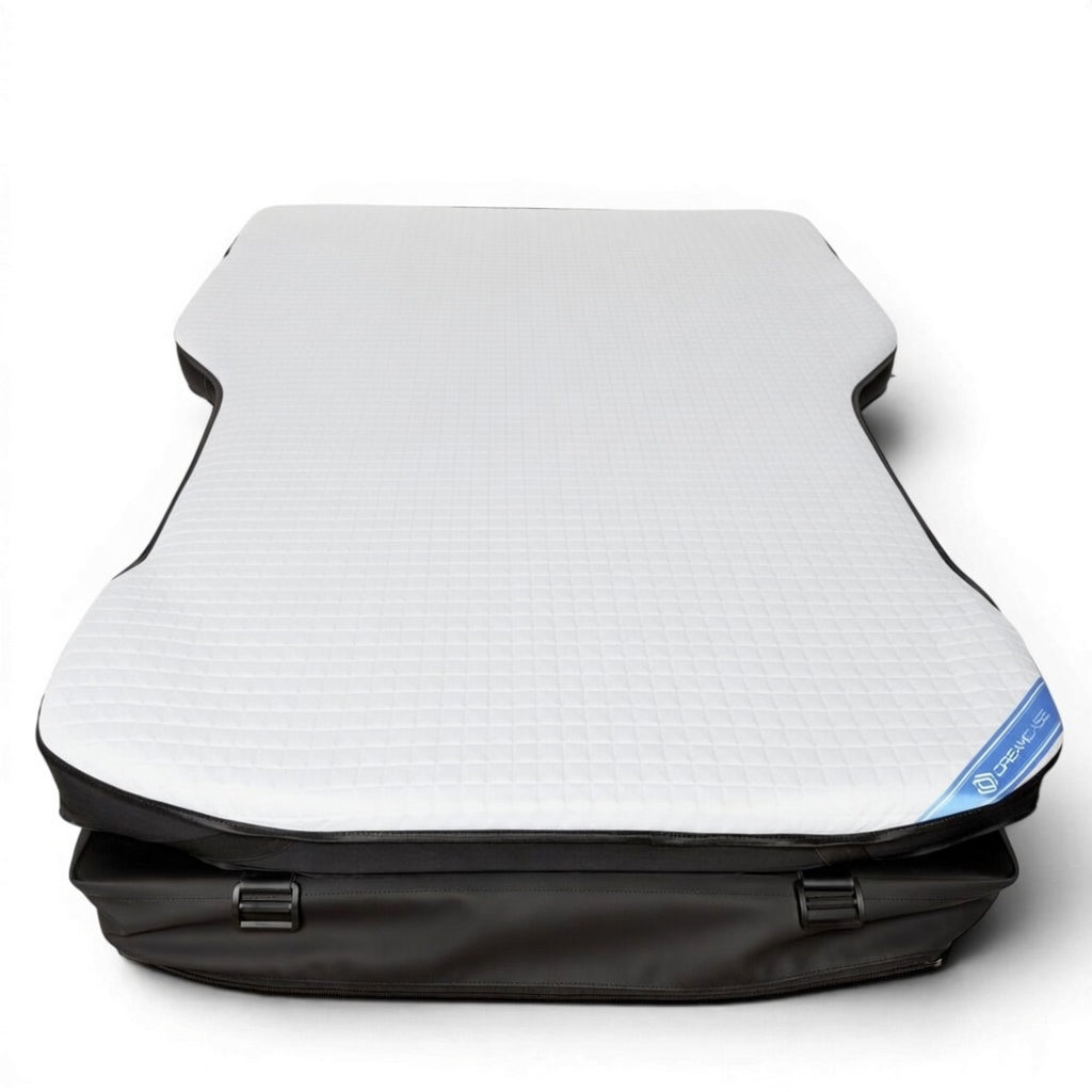 Unfolded Dreamcase Memory car bed mattress set in white