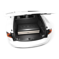 DreamCase Classic black case with beige accent in Tesla Model S trunk