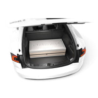 DreamCase Classic white case with beige accent in Tesla Model S trunk