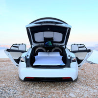 DreamCase Comfort foam car bed mattress deployed in white Tesla Model S Plaid trunk