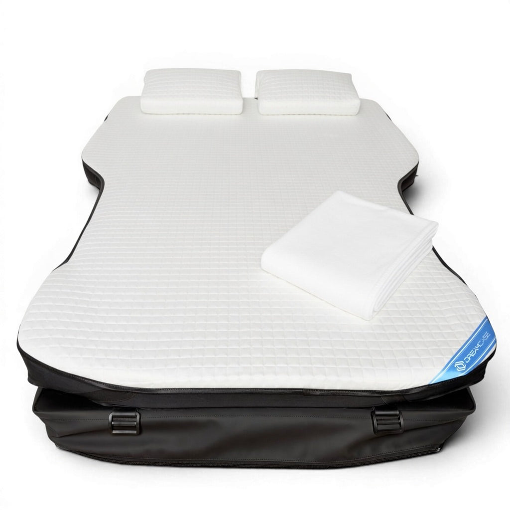 DreamCase Memory complete car bed set with pillows and duvet for Tesla Model Y in White